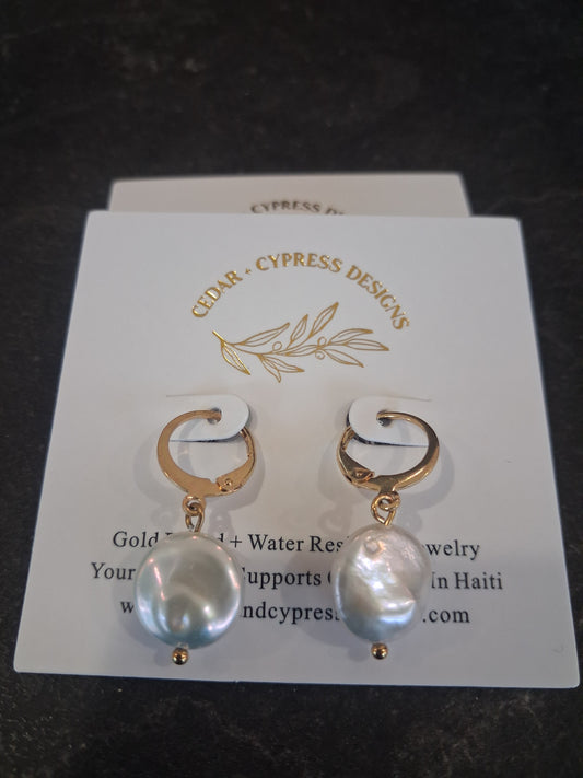 Cedar and Cypress Designs - Pearl Huggie Dangle Earrings
