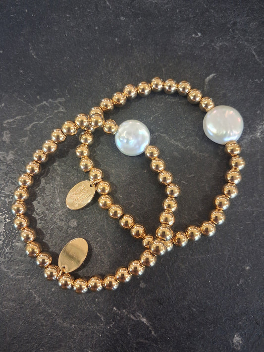 Cedar and Cypress Designs - Pearl Bracelet Gold Beaded